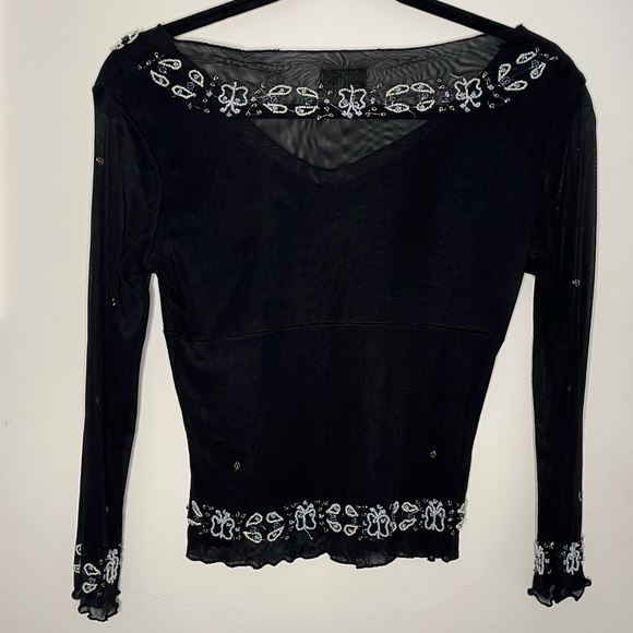 Y2K Black Mesh Translucent Top w/ Beading Details - Picture 5 of 5